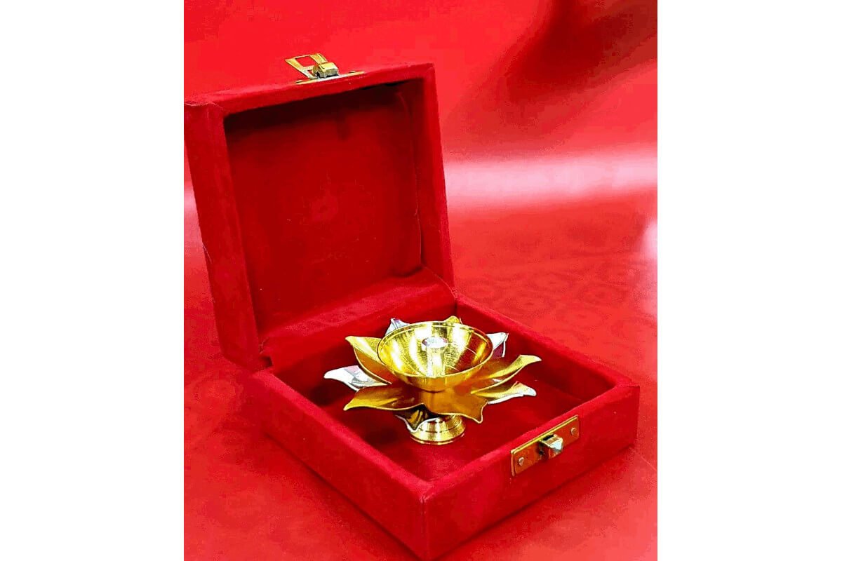 3" Brass Diya Velvet Box - Puja Celebrations