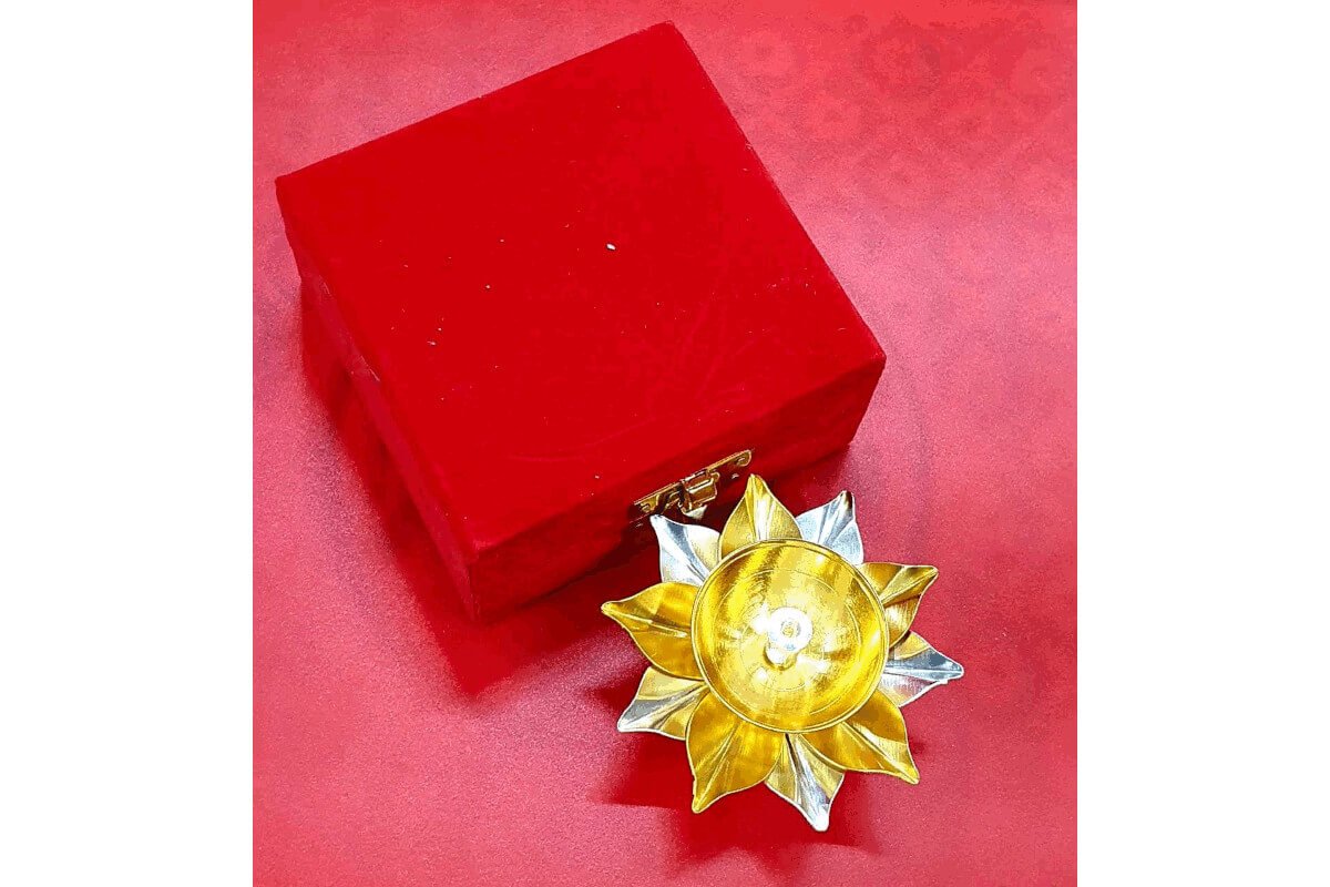 3" Brass Diya Velvet Box - Puja Celebrations