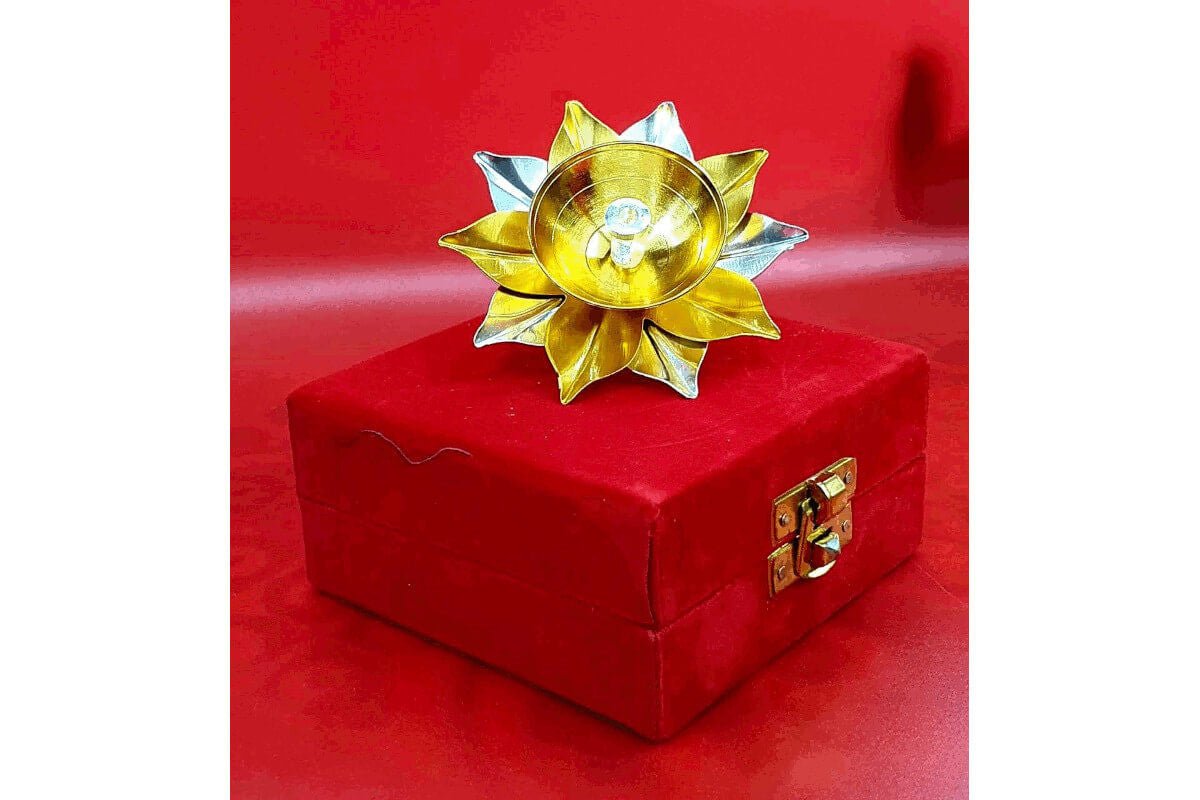 3" Brass Diya Velvet Box - Puja Celebrations