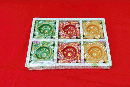 6 Clay Diya Agals Set - Puja Celebrations