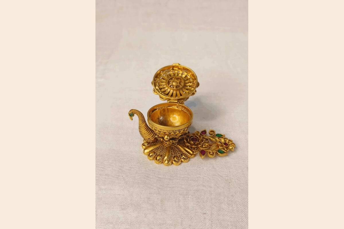 Brass Matte Lakshmi Kumkum Box