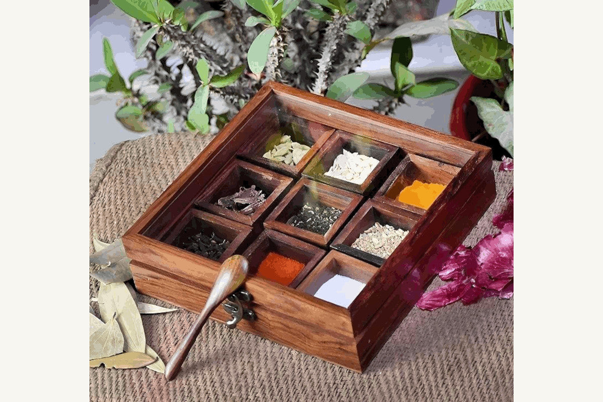 Wooden Masala Spices Box