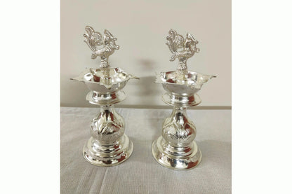 German Silver Annapakshi Diya Pair