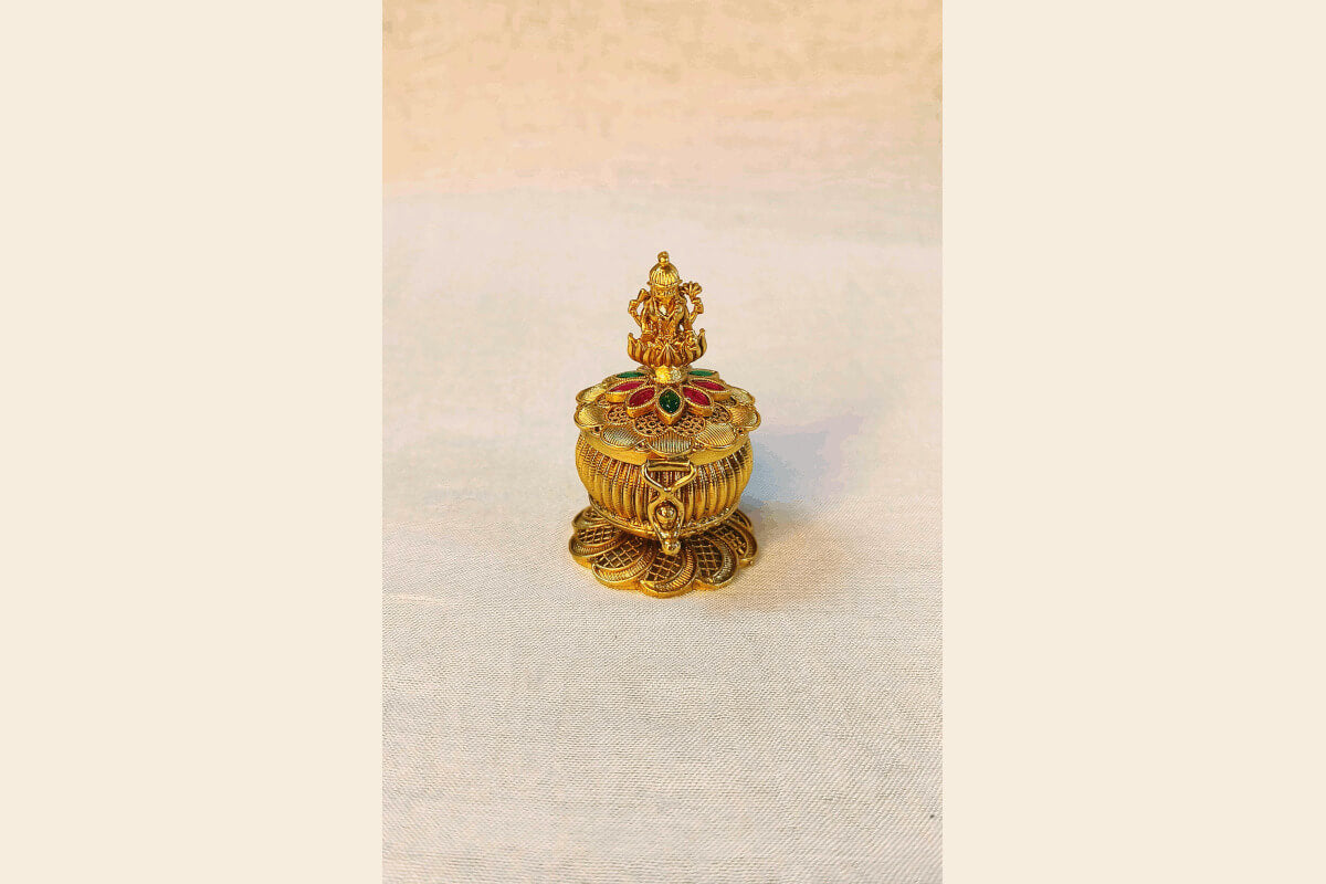 Brass Matte Lakshmi Kumkum Box