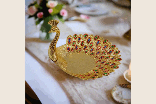 Meenakari Peacock Serving Tray