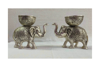 Metal Antique Elephant Bowl Pair