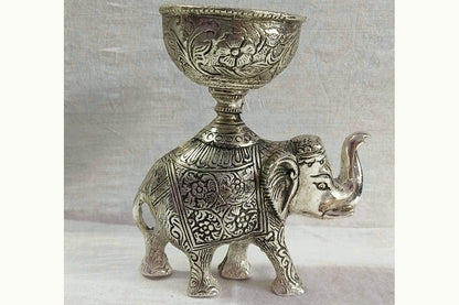 Metal Elephant Bowl Statue