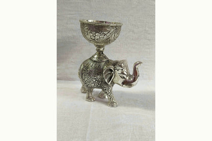 Metal Elephant Bowl Statue