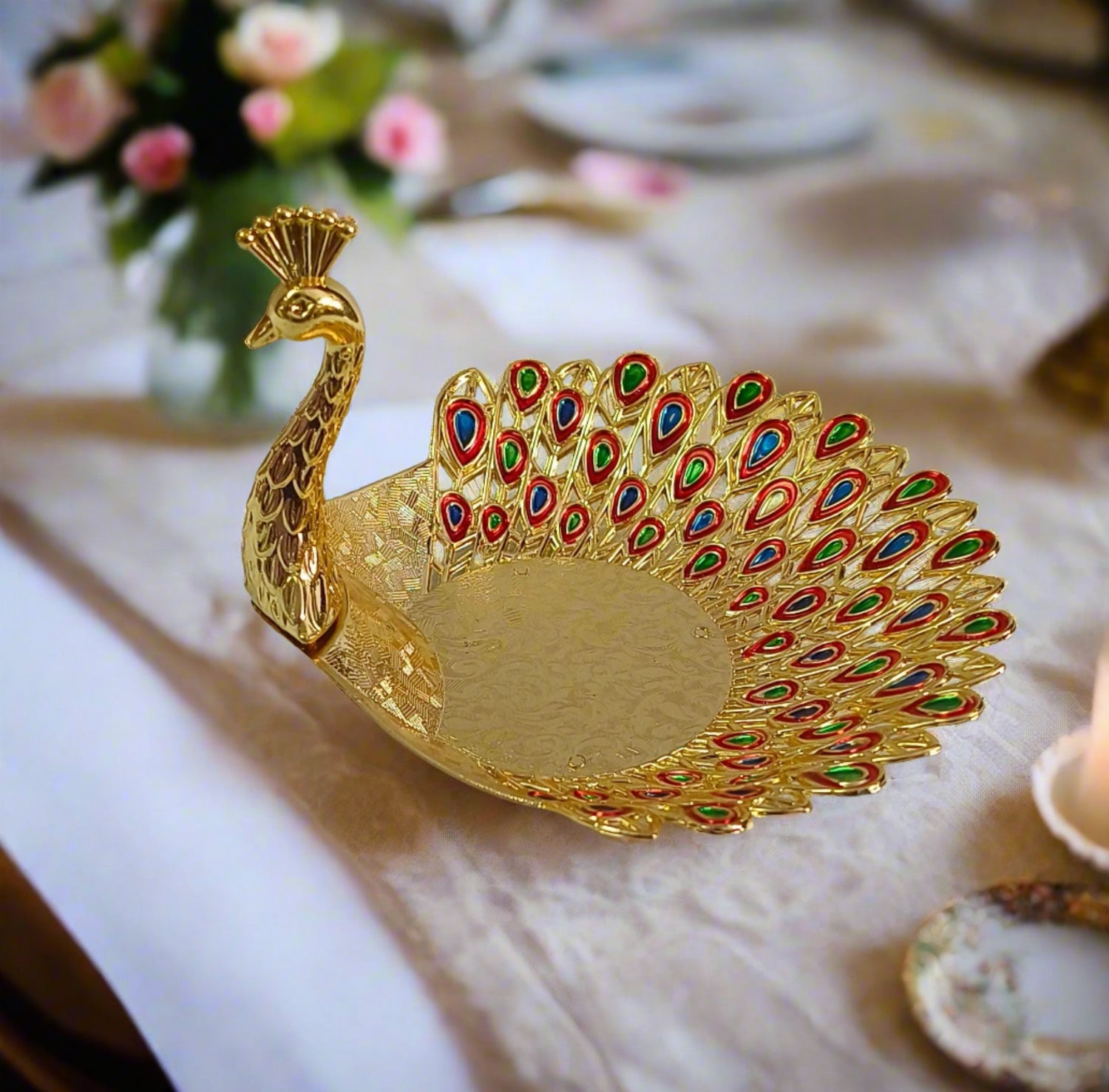 Meenakari Peacock Serving Tray