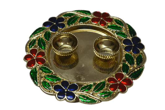 Meenakari Plate With Kumkum Cups 