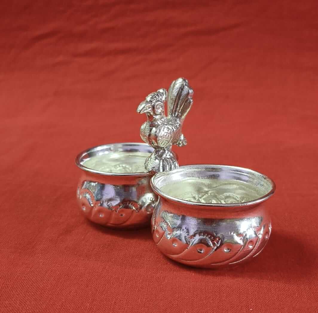 German Silver Peacock Kumkum Holder