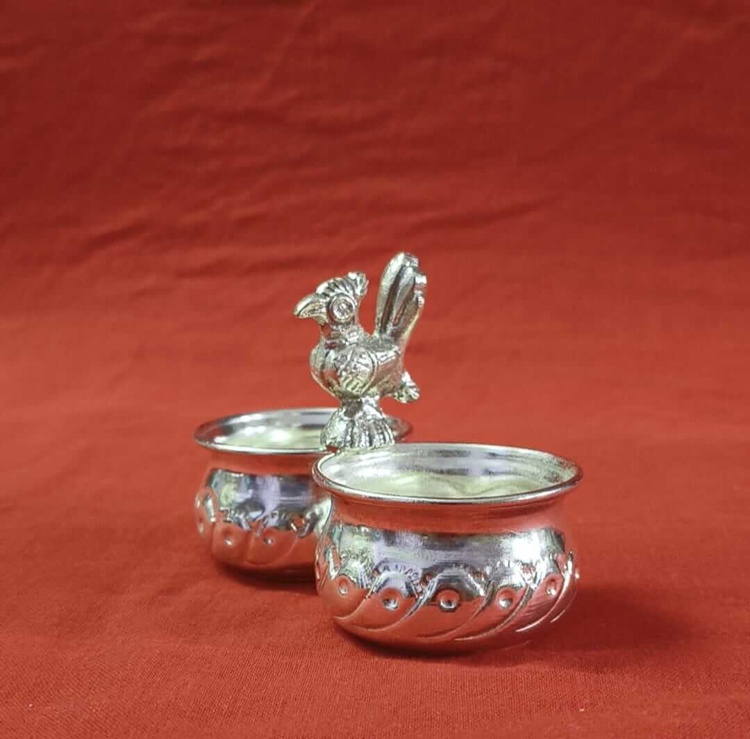 German Silver Peacock Kumkum Holder