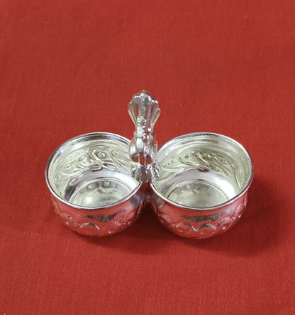 German Silver Peacock Kumkum Holder for puja