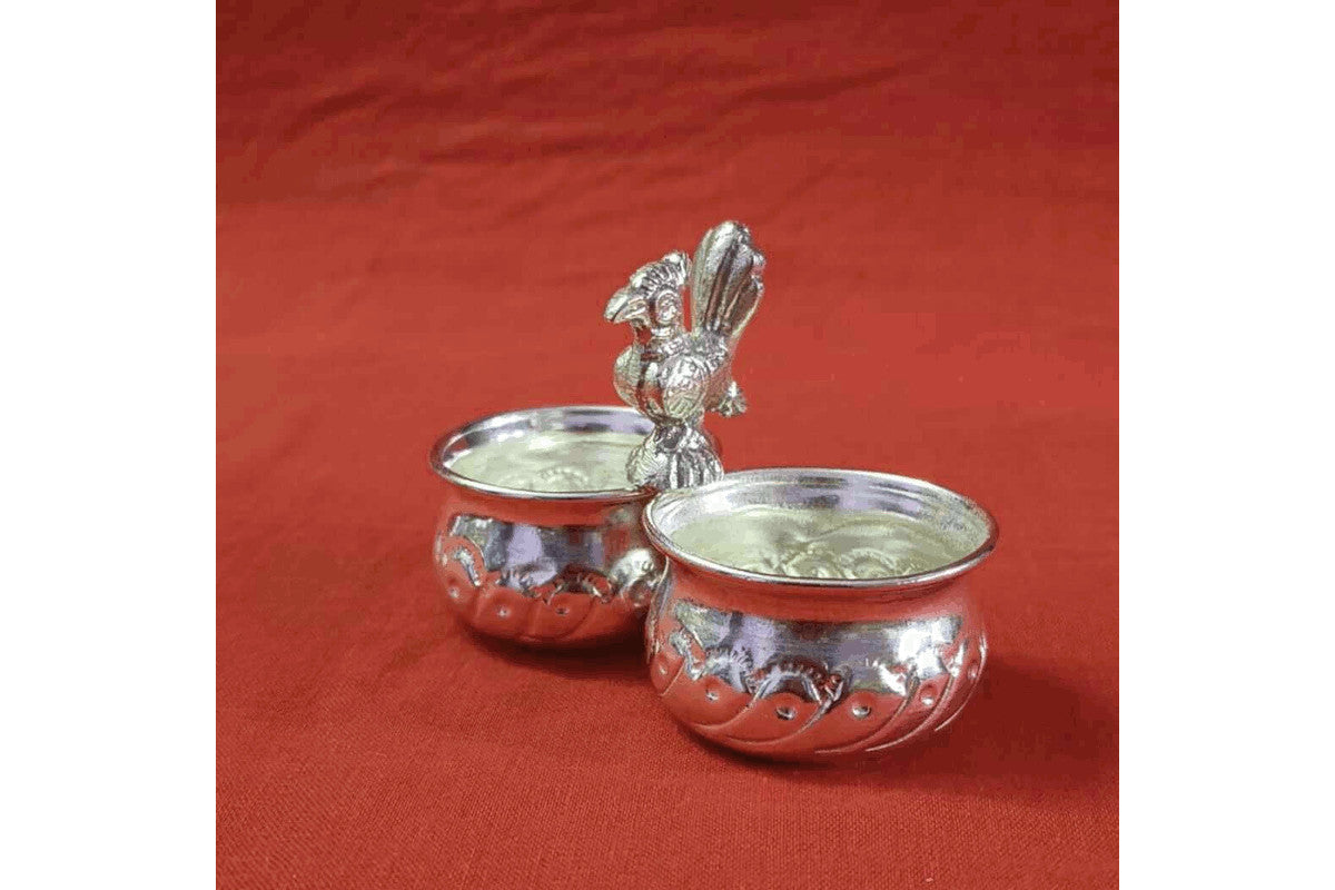 German Silver Peacock Kumkum Holder