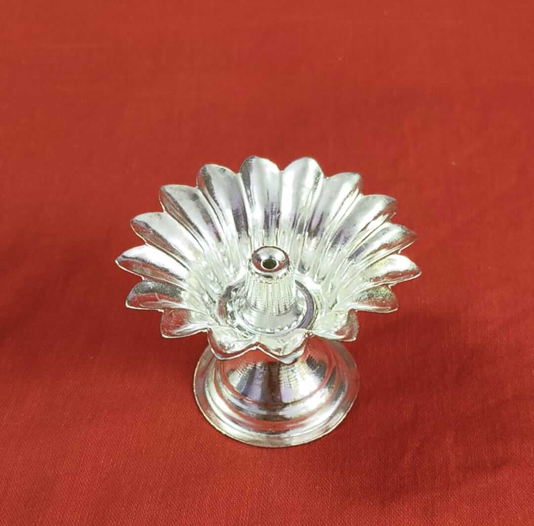 White Metal Flower Diya