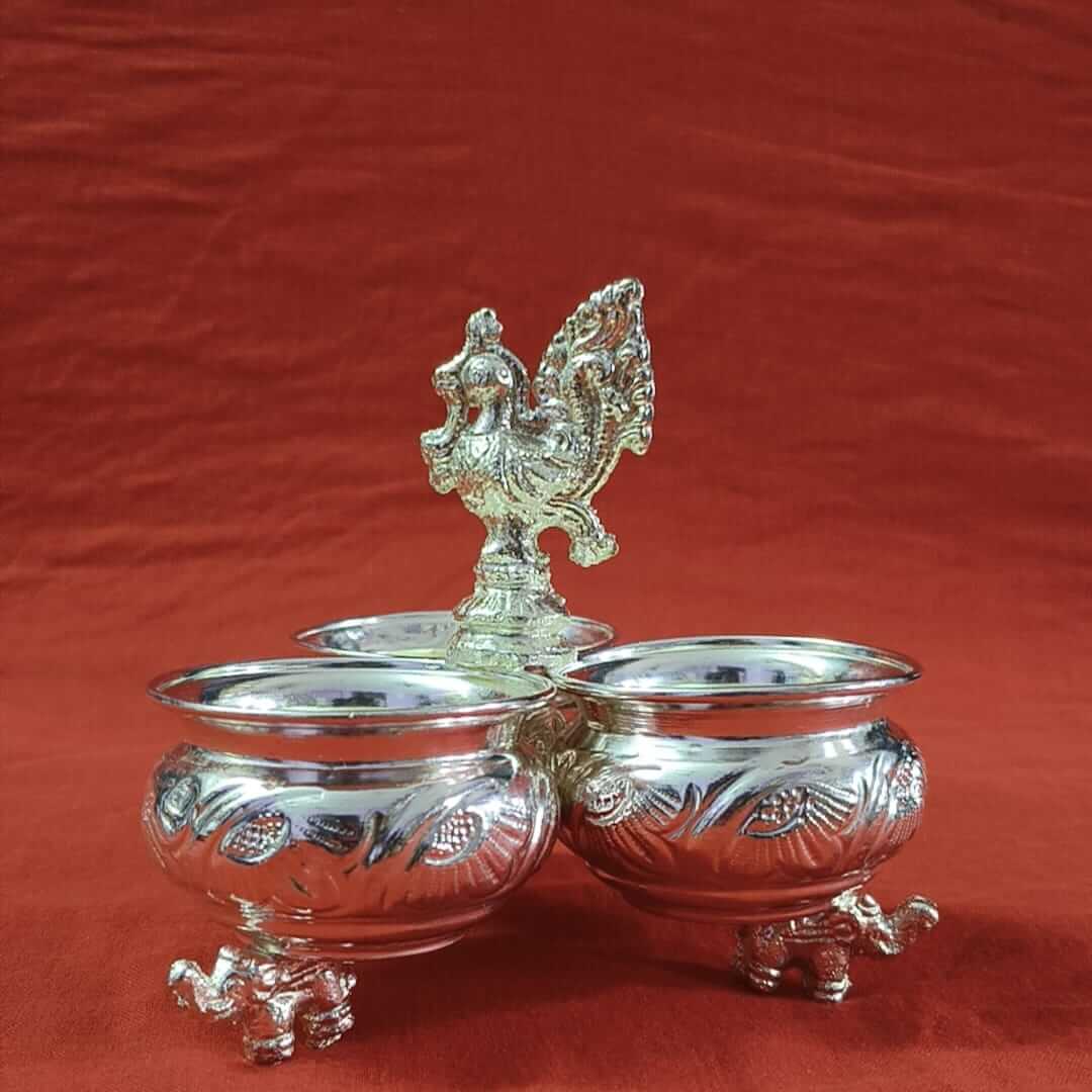 German Silver Peacock Kumkum Holder