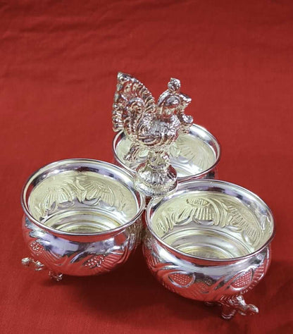 German Silver Peacock Kumkum Holder