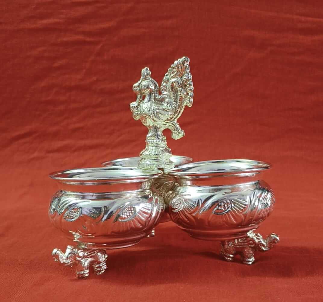 German Silver Peacock Kumkum Holder