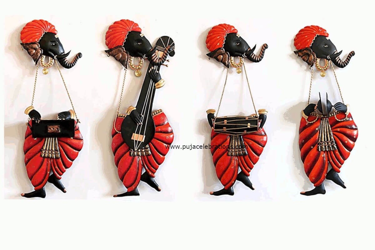 Wrought Iron Musical Ganesha Wall Decor, Home Decor Items