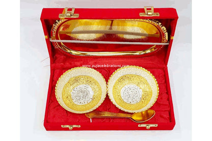 Bowl Gold Silver Tray Set