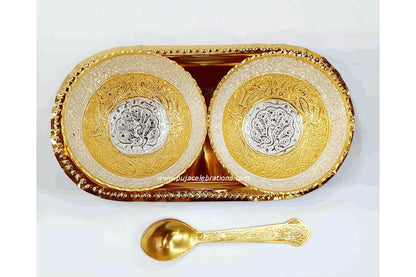 Bowl Gold Silver Tray Set