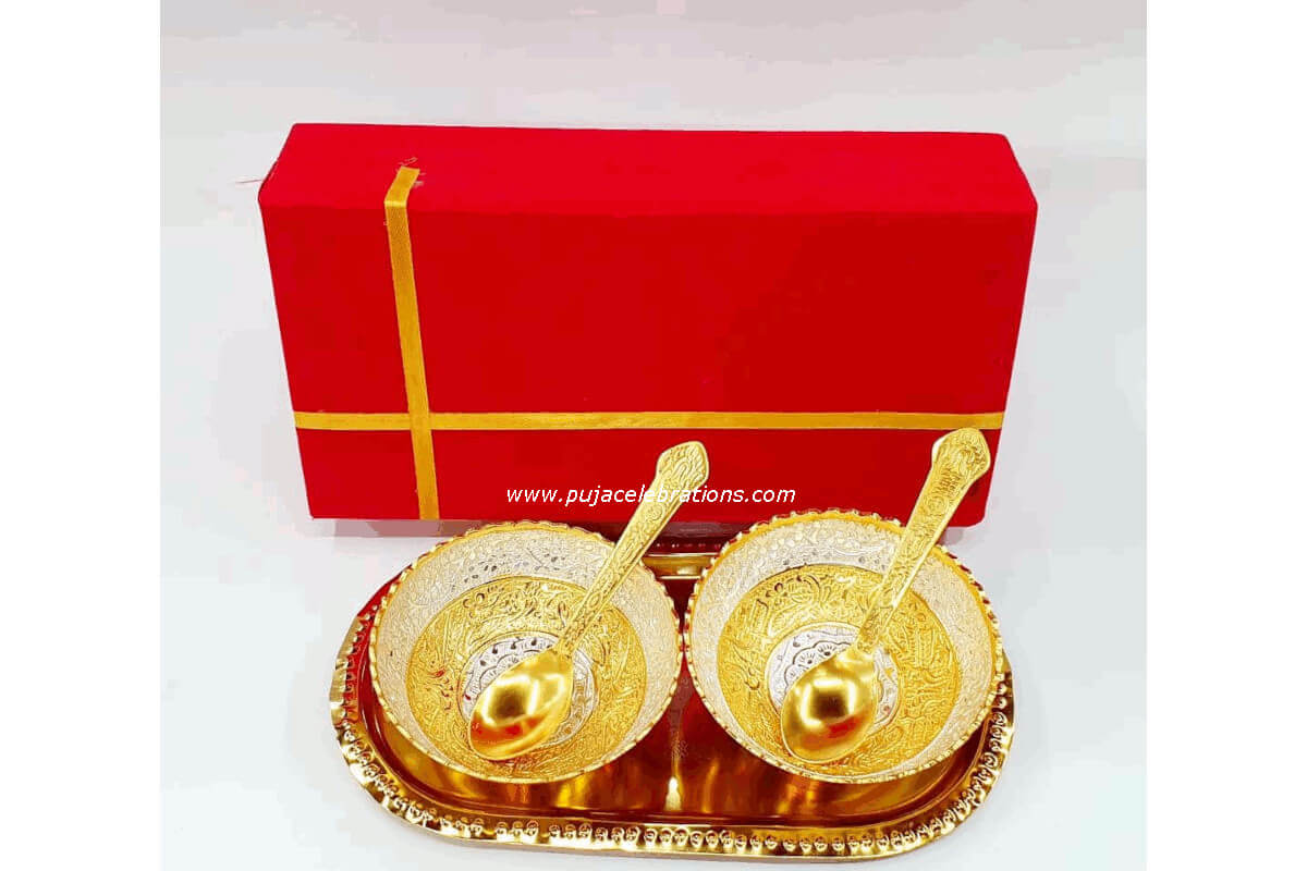 Bowl Gold Silver Tray Set