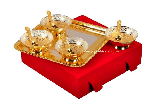 Bowl Gold Silver Tray Set