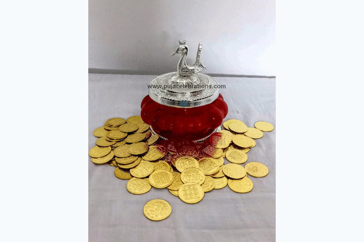 Kubera Lakshmi Pot Silver with Coins, Return gifts for pooja