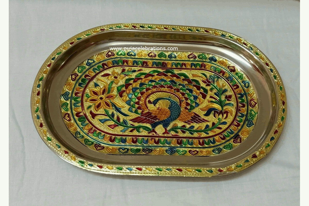 Meenakari Steel Tray Oval Medium, Return Gifts for House Warming