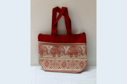 Elephant Print Jute Mix Bag