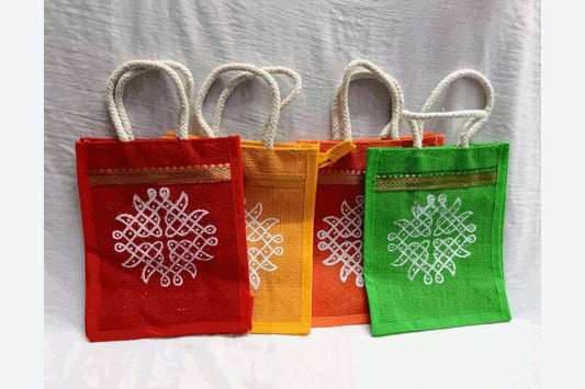 Rangoli Kolam Design Jute Bag, Best Marriage Gifts