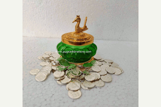 Kubera Lakshmi Pot Gold with Copper Coins Silver Finish, Return gifts for pooja