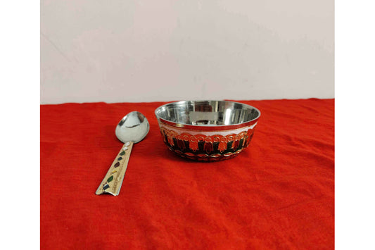 Meenakari Steel Cup Bowl Spoon Set