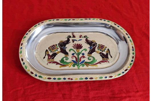 Meenakari Steel Tray Oval Small, Return Gifts for Housewarming