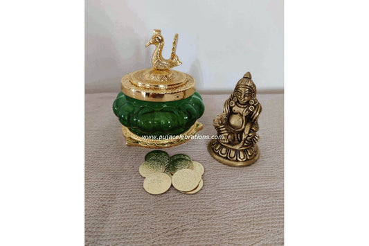 Kubera Pot Brass Statue & Coins, Lakshmi Kuber Pooja