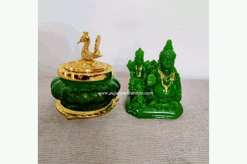 Kubera Lakshmi Pot & Green Statue, Perfect Gift for Kubera Pooja