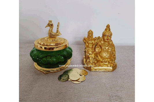 Kubera Pot Gold Statue & Coins, Lakshmi Pooja