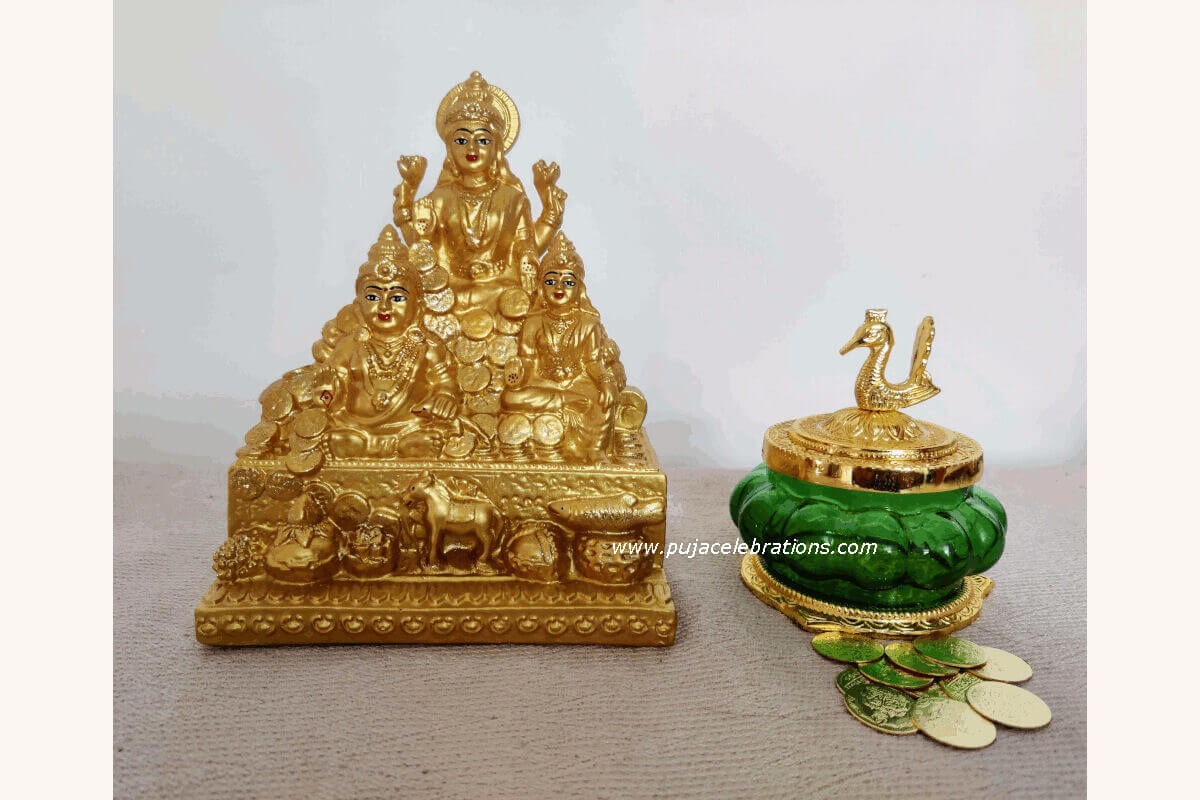 Kubera Lakshmi Statue Coins Pot, Lakshmi Pooja