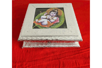 Silver Bala Krishna Dry Fruit Box, Festival Gifts Online