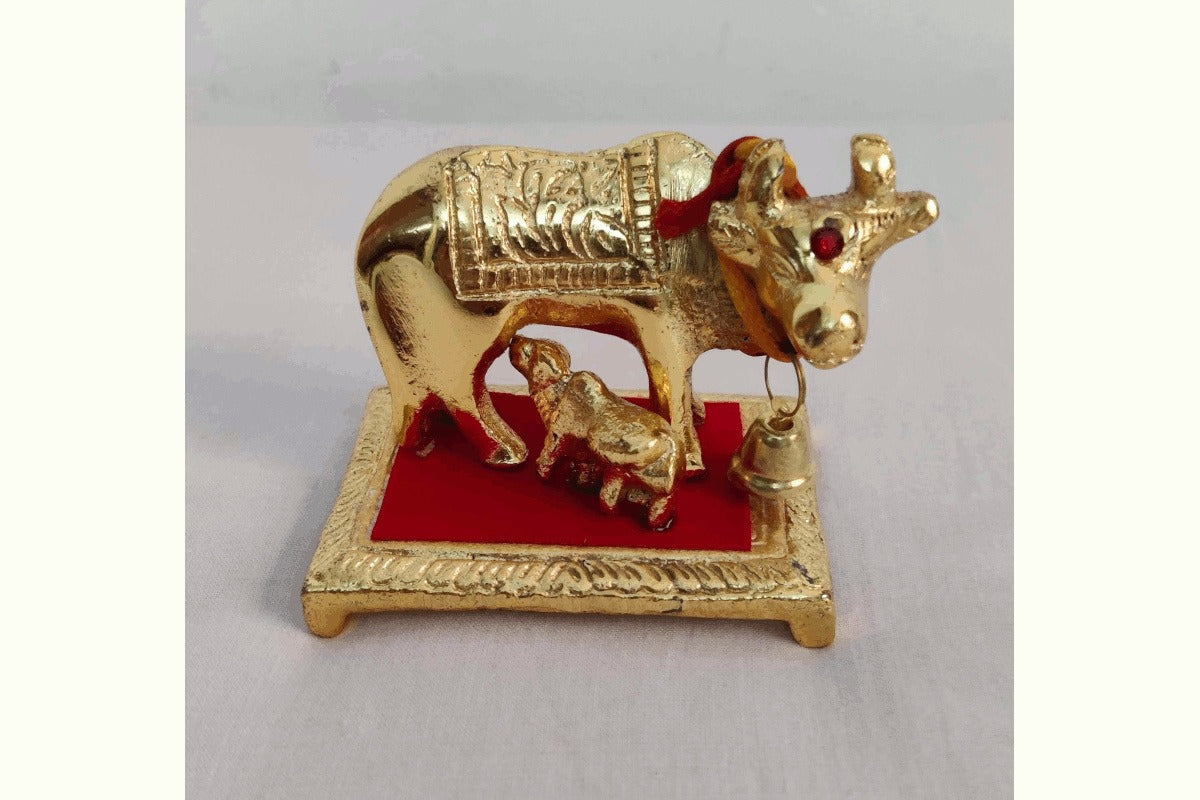 Cow and Calf Antique Gold velvet base, Indian Wedding Return Gifts