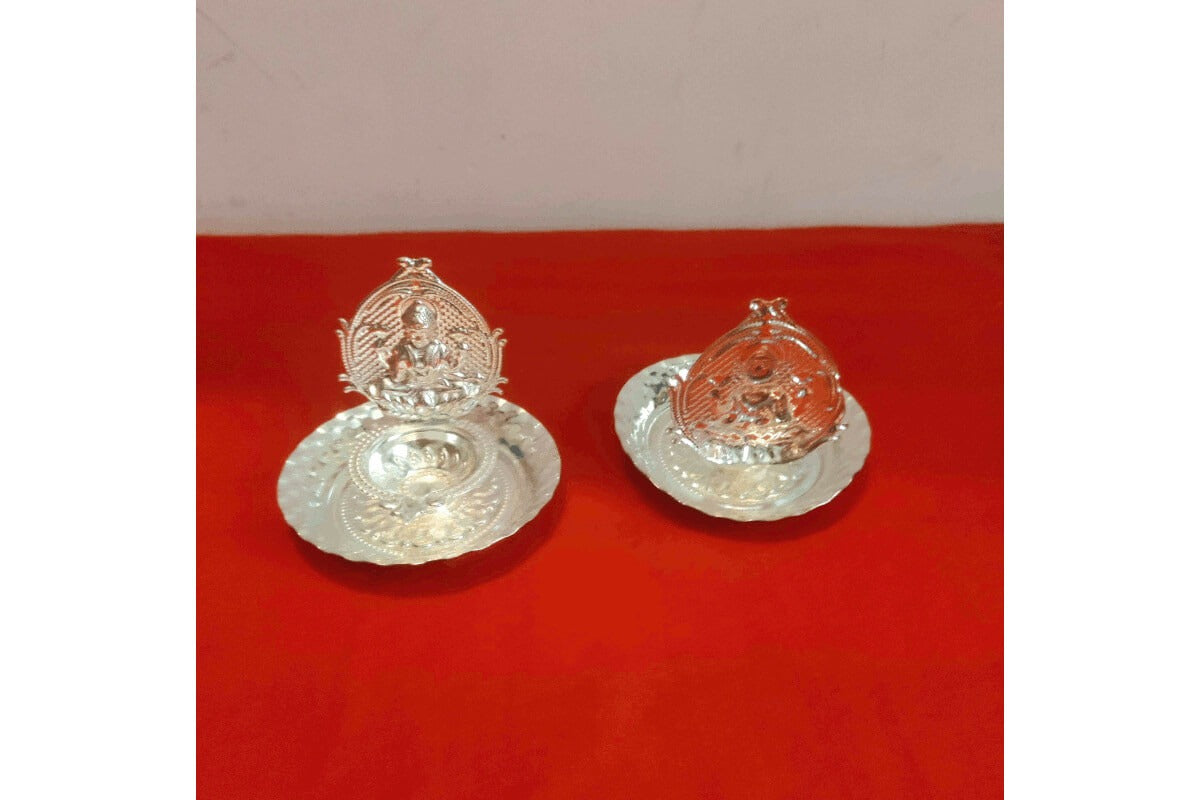 Lakshmi Silver Plated Diya Small Pair,Festival Gifts Online