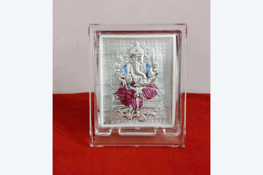 Silver Frame Colour Ganesha, Return gifts for gruhapravesham