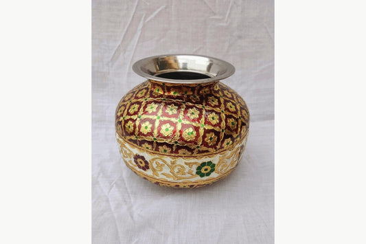 Meenakari Matka  Pot Medium,Meenakari Steel Matka Kalash for Pooja