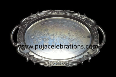 Oval Silver Tray with Handle Glossy, Gifts for House Warming Function
