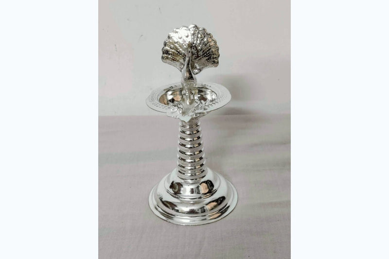 Peacock Silver Plated Diya Pair, Return Gift For Pooja
