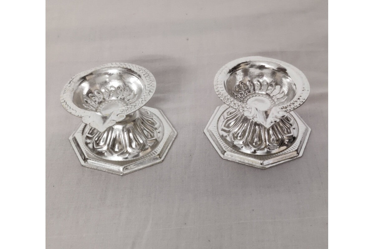 White Metal Diya with Base pair