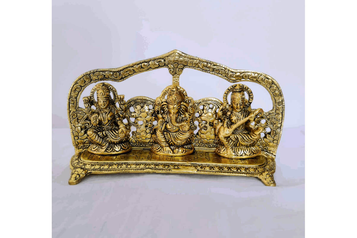 Lakshmi Saraswathi Ganesha Gold with Arch