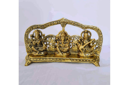 Lakshmi Saraswathi Ganesha Gold with Arch