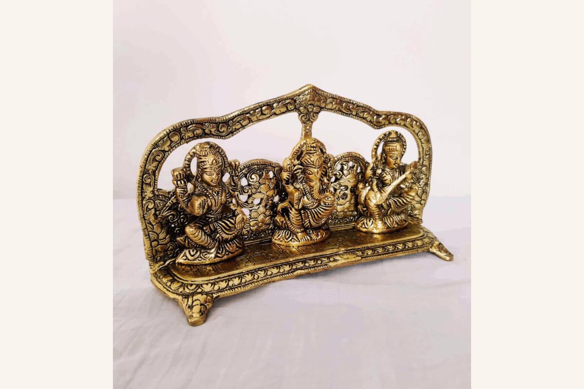 Lakshmi Saraswathi Ganesha Gold with Arch