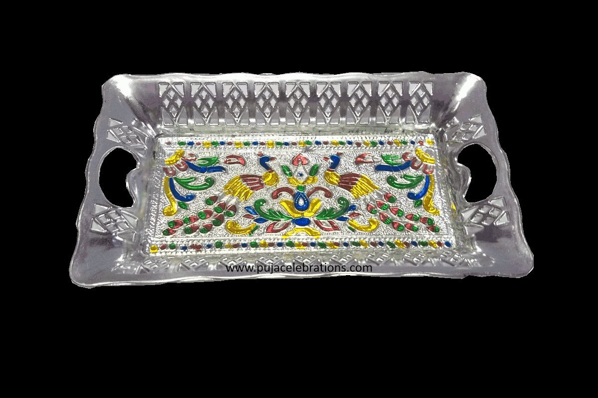 Silver Designer Meenakari Tray , Return Gifts For Engagement